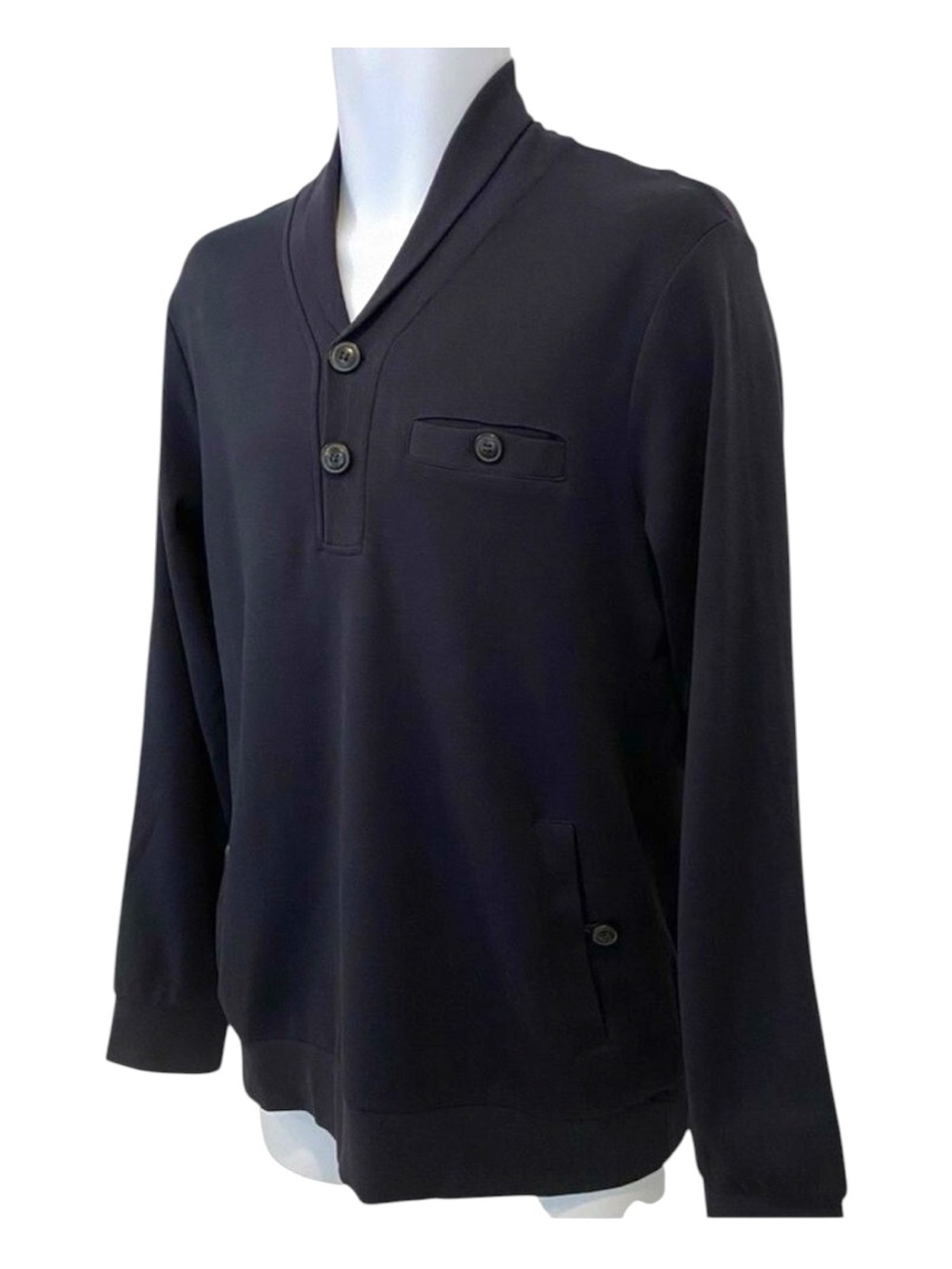 Thomas Parker men’s navy knit shawl collar pullover soft long sleeve top Medium